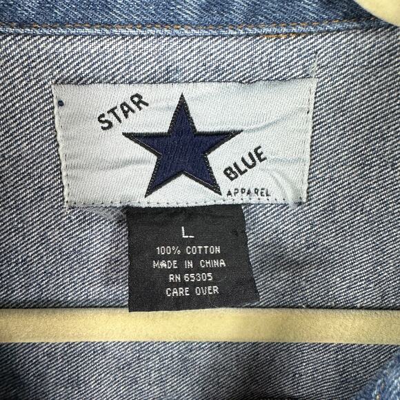 Star Blue Original Vintage Denim Jacket Sz L Classic Western Grunge Jean Trucker - Picture 5 of 6